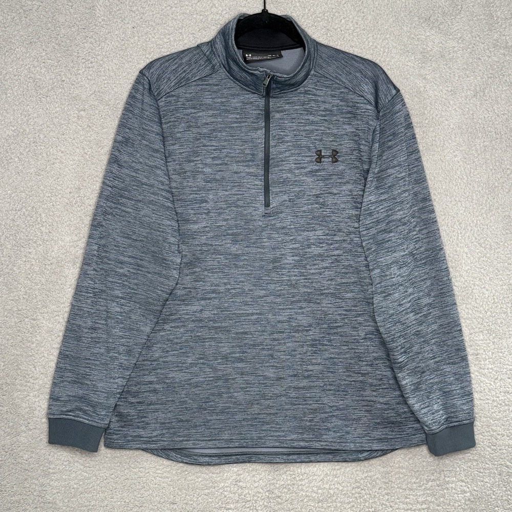 Under Armour ColdGear Mens L 1/4 Zip‎ Fleece Pullover Jacket Heather Blue Gray